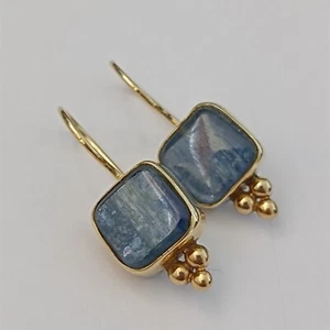 Vintage 9K Gold Sapphire Earrings GRAS Israel Sterling Silver Modernist Timeless - Picture 1 of 19