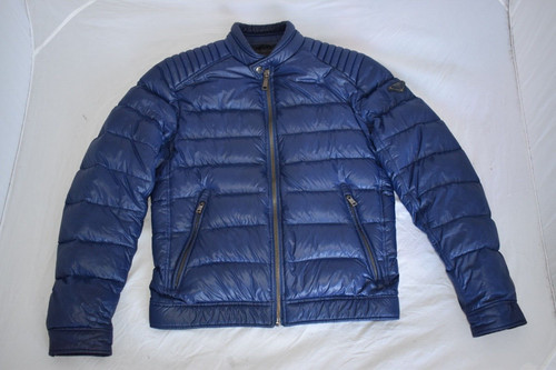 Prada Giacca Bomber Cappotto Uomo Blu Navy Trapuntato Spalla Piumino Zip IT46 Small S