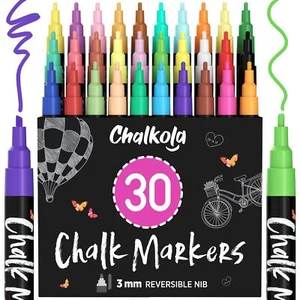 Chalkola Kreidestifte für Tafel Abwaschbar - 30 Kreidemarker 3mm Umkehrbare S... - Bild 1 von 9