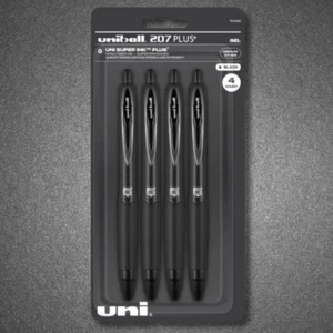 Uniball Signo 207+ Gel Pen 4 Pack 0.7mm Medium Black Pens Gel Ink Pens Office - Picture 1 of 9