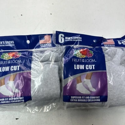 12 pares de meias masculinas cinza corte baixo Fruit Of The Loom tamanho 6-12 - Imagem 1 de 2