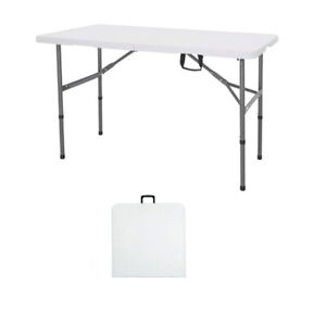 4FT Lightweight Adjustable Fold Up Plastic Dining Table Picnic Portable w/Handle