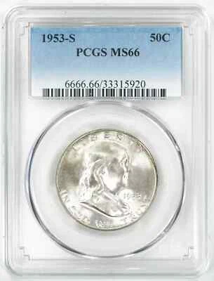 1953 S FRANKLIN HALF DOLLAR 50C PCGS CERTIFIED MS 66 MINT STATE UNC (920) - Image 1 of 4