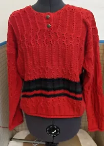 Limited London Paris New York Chunky Red Sweater W/Blue Green Purple Stripe Sz M - Picture 1 of 12