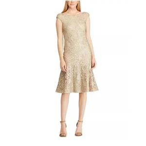 NEW Lauren Ralph Lauren Women's Size 8 Dress Foiled Lace Floral Cocktail Party - Picture 1 of 9