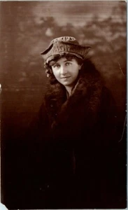 1910s RPPC Real Photo Postcard Woman Fur Coat Hat Studio Philadelphia Baltimore - Picture 1 of 2