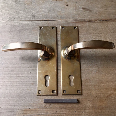 Pair Of Vintage Brass Door Lever Handles Art Deco 1930’s Solid Brass Antique Cover