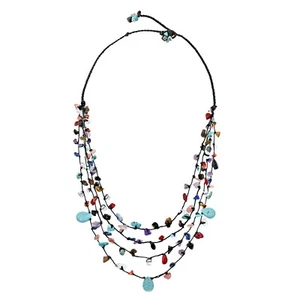 Mix Strang verschiedene Steine Wachsseil Halskette - Bild 1 von 5