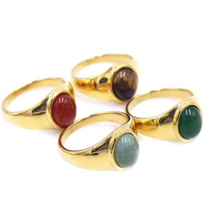Vintage Round Stone Retro Wedding Ring 18K Gold Plated Men's Women's Pinky Ring - Image 1 of 4