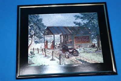 VINTAGE COCA COLA FOIL ART FRAMED COUNTRY STORE GARAGE FRAMED PRINT 8 X 10 - Image 1 of 3