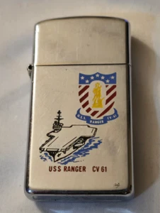 Encendedor delgado Zippo cromado USS Ranger CV-61 1976 de la Marina de los Estados Unidos - Imagen 1 de 7
