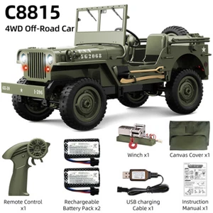 JJRC C8815 RC Military Jeep 2.4G 4WD Truck Car Winch Canvas Off-Road Remote Car - Picture 1 of 30