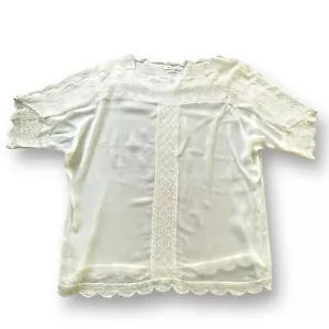 Isabel Marant Etoile Cream Lace Detail Sheer Short Sleeve Blouse Women's Size 34 - Picture 1 of 7