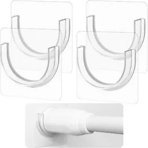 4 Pack Shower Rod Holder with Strong Adhesive, No Drilling Shower Curtain Rod Ho - Picture 1 of 10