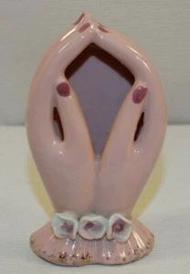 PRETTY JAPAN PINK PORCELAIN HAND VASE DISH WHITE FLOWERS STAND UP OR LAY DOWN - Picture 1 of 7