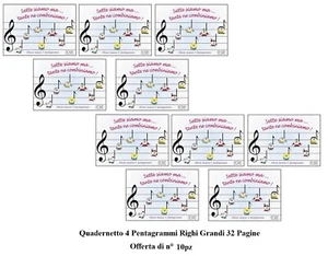 Offerta di 10pz Quadernetto 4 Pentagrammi Righi Grandi 32 Pagine Quaderno Musica - Foto 1 di 2