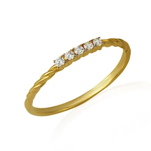 14K Yellow Gold Pave Set CZ Roped Twist Band Ring - Picture 1 of 2
