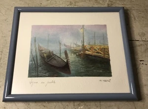 F. Neri Laguna Con Gondola Hand Signed Lithograph Print Venice Italy Framed - Picture 1 of 9