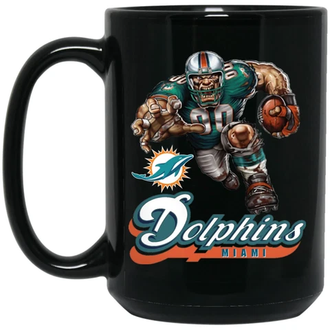 Miami Dolphins Logo Player Mascot Black 15 oz Ceramic Coffee Mug Cup Cover