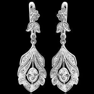 Russian Style 14k White Gold Genuine G/SI1 Diamond Drop Earrings #E1232