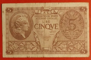 BANCONOTA ITALY 5 LIRE N°164012 - 1944 - Foto 1 di 2