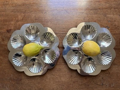 2x Edelstahl Austern Meeresfrüchte Teller Platten Servierteller Vintage Italien  - Bild 1 von 4
