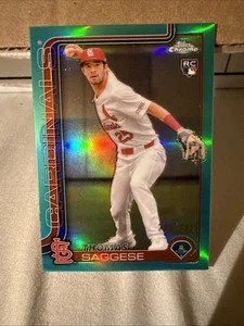 2025 Topps Chrome Thomas Saggese #87 Rookie RC Aqua 207/299 STL Cardinals - Picture 1 of 3
