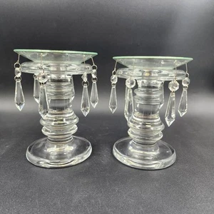 Set 2 Kristall Prismen Glas Kerzenhalter Bobeche Sockel Anhänger Ringe - Bild 1 von 8