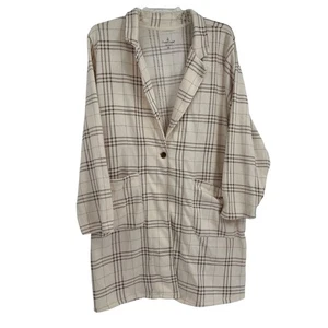 Cuddl Duds Damen karierte Strickjacke Größe 3X Longline Taschen creme/braun - Bild 1 von 8