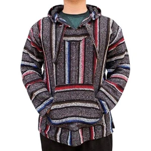 Mexican Poncho Baja Hoodie Surfer Drug Rug Pullover Made in Mex Unisex Rainbow - Picture 1 of 4