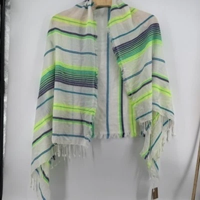 Francesca's Beach Wrap Rayas Bufanda Encubrimiento Ligero Verde Neón Azul Boho Foto 1 de 4