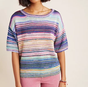 Suéter Maximalista Tejido a Rayas Arco Iris By Anthropologie Bianca Talla XSmall - Imagen 1 de 7