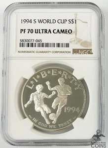 1994-S US $1 Silver Proof Coin, WORLD CUP SOCCER/FOOTBALL NGC PF70 Ultra Cameo - Picture 1 of 4