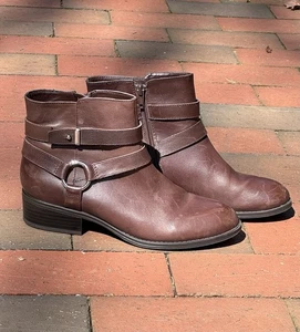 Lauren Ralph Lauren Distressed Leather Margo Brown Ankle Boots Booties Shoes 7B - Picture 1 of 9