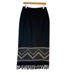 Falda larga envolvente Nine & Co años 90 para mujer 10 flecos grises estampado navajo del suroeste - Imagen 1 de 5