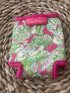 Lilly Pulizter Can or Bottle Koozie Elephant Leaves Pink Green Yellow - Picture 1 of 4