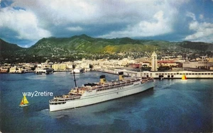 Postal HI Honolulu Harbor TownView & Showing SS Lurline Matson Lines Hawaii - Imagen 1 de 2