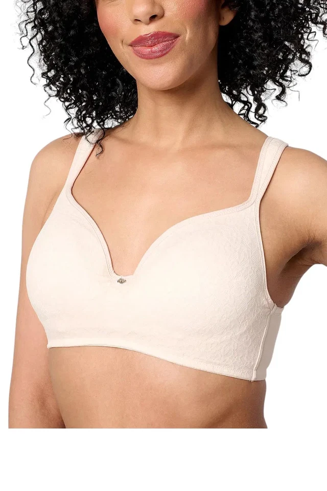 Breezies Women's Lace Elegance Smooth Wirefree T-Shirt Bra Champagne - Image 1 of 1