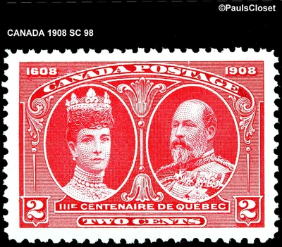 CANADA 1908 SC 98 KING EDWARD VII & QUEEN ALEXANDRA  2¢ CARMINE MNH OG VF/XF - Image 1 of 2