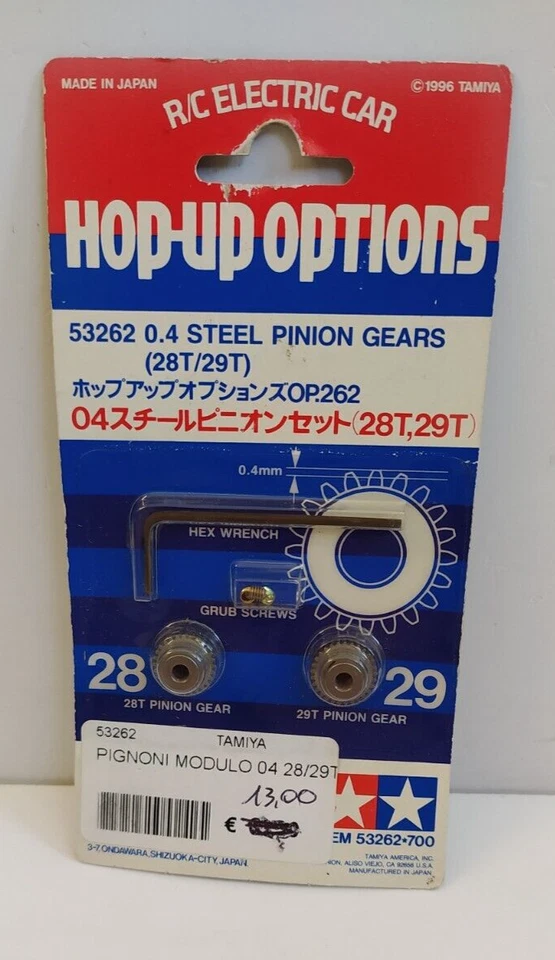 TAMIYA HOP-UP OPTIONS 0.4 SET PIGNONI STEEL PINION GEAR SET (28T /29T) ART 53262 - Immagine 1 di 1