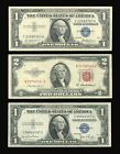 Set of Old Us Paper Money Silver Certificate, $1 1957, $1 1935, $2 1953 Red Seal