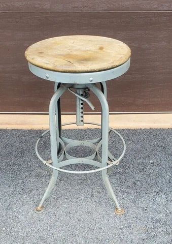 Antique Toledo Metal Wood Industrial Factory Drafting Architect Adjustable Stool Cover