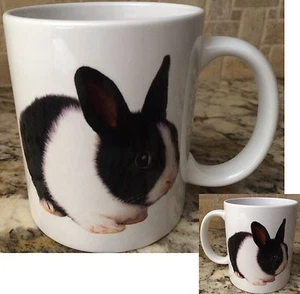 Keramik Kaffeebecher Tasse 11 Unzen Weiß Kaninchen Tier Niedlich Perfekt Neu - Bild 1 von 3
