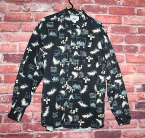 Michael Austin Rugged Wear Men's Shirt Size M Black Fishing Theme Long Sleeves - Picture 1 of 4