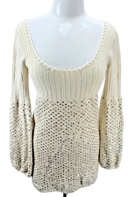 Marciano VTG Cashmere Blend Sequin y2k Gold Bubble Long Sleeve Sweater Dress M - Image 1 of 4