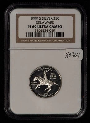 1999-S 25c Silver State Quarter Delaware - NGC PF 69 Ultra Cameo - SKU-X5681 - Image 1 of 4