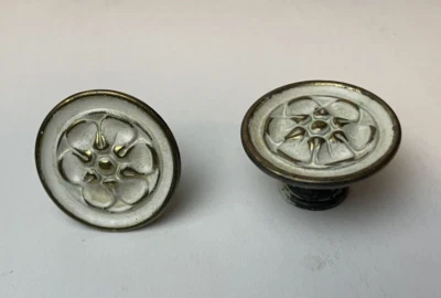 2 VTG Brass White Shabby Chic Cabinet Knob Cherry Blossom Flower Hardware 1.25" - Image 1 of 4