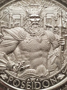Poseidone imperatore dell'oceano 1 oncia .999 moneta d'argento città perduta di Atlantide sotto il mare.  - Foto 1 di 7
