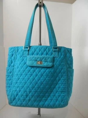 Vera Bradley Quilted Microfiber Tote Bag Handbag Turquoise 14 x 12 x 5  - Image 1 of 4