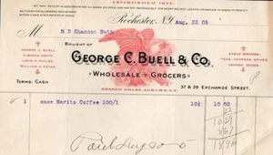 GEORGE C BUELL & CO 1905*ROCHESTER NUEVA YORK*COMESTIBLES AL POR MAYOR*GRÁFICO DE ÁGUILA CALVA - Imagen 1 de 1